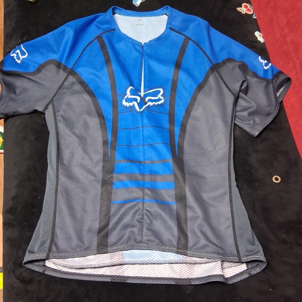 FOX Racing Mountain Bike Cycling Jersey Mens XLarge Full Zip Blue Back Pockets